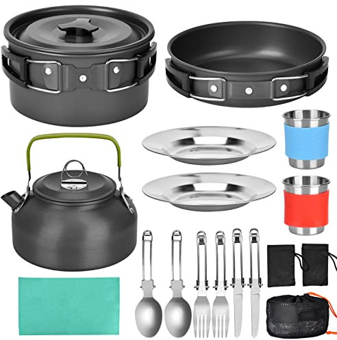 DUOJIN Campinggeschirr Set Outdoor Camping Zubehör Tragbares Camping Topf Cookware Kit Aluminium Camping Kochset 2-3 Personen zum Camping Outdoor Wandern