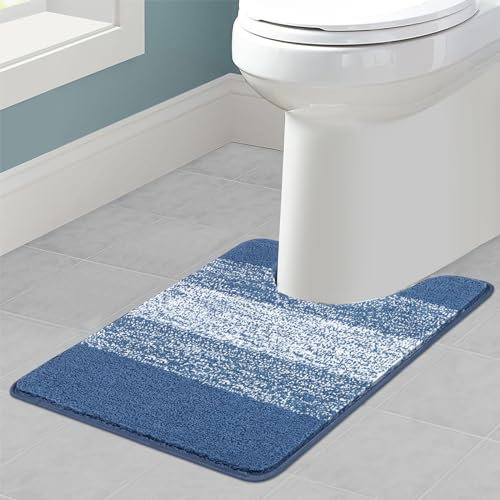 Enyhom U-Form 50 x 60 cm WC Teppich Saugfähige Toiletten Badvorleger rutschfest Waschbar Badematten und WC Vorleger mit Ausschnitt für Badezimmer (Blau)
