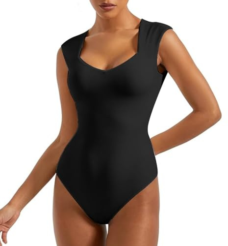 SHEKINI Body Femme Élégant Débardeur Épaule Large et Épaule Serrée Body Gainant Shapewear Bodysuit Tops Double Doublure Sans Manches Sexy Sous-vêtements