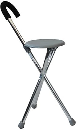 SPES - Bastone per Anziani con Seduta Pieghevole - Bastone da Passeggio in Alluminio con Sedile e tre piedi - colore grigio