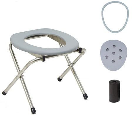 NEWFUN toilettenstuhl klappbar, 100KG tragbare toilette,Toilettenstuhl mit Bezug, Plastiktüte und Plastikring, einfach und ohne Werkzeug zu montieren, für den Hausgebrauch und Camping geeignet