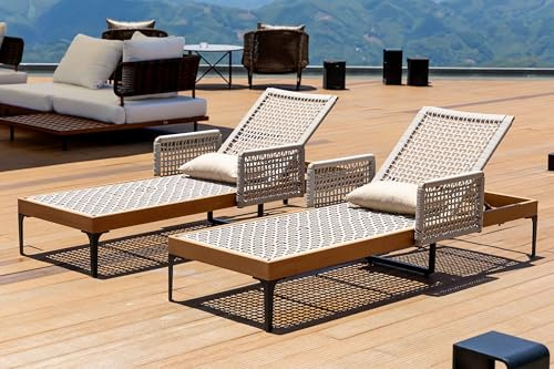 PURPLE LEAF 2 Pieces Outdoor Chaise Lounge Set Rattan Wicker Lounger with Arms Poolside Furniture Adjustable Recliners Patio Lounge Chairs for Beach Yard Garden Balcony,Teak