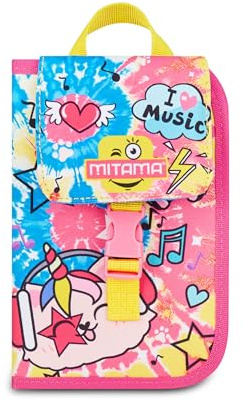 MITAMA Skolväska 4 dragkedja, fuchsia, pennhållare tre fack komplett med pennor, blyertspennor, färger, tillbehör ryggsäck, grundskola, flicka, Fuchsia, Modern