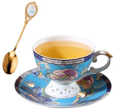 Bafnsiji Tazas de Capuchino con platillos, Taza de Espresso de Porcelana con platillo y cucharas de Acero Inoxidable, Juego de Tazas de Porcelana y platillo de 200 ml para Capuchino, Espresso