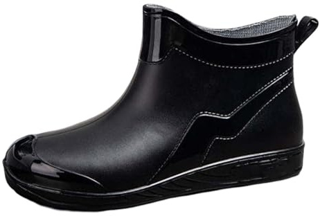 Botas de goma negras para mujer, de media altura, para festivales, cortas, de goma, impermeables, ligeras, transpirables, coloridas, color rosa, zapatos de agua antideslizantes, Negro , 35 EU Ancho