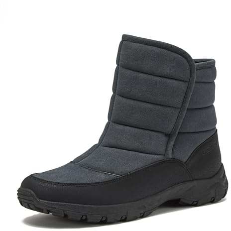Lands' End Expedition Quilted Slip On Mens Snow Boots Insulated Winter Boots for Men Waterproof with Hook & Loop Closure, Medium or Wide Width Winter Shoes Size 8 to 13 - Dark Grey, 8.5 Wide