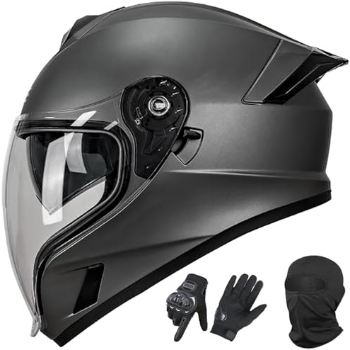 Integralhjälm För Motorcykel, Integralhjälm För Gata Och Landsväg För Vuxna Män Och Kvinnor, Dubbelvisirhjälm För Skoter, Moped, ECE/DOT-Godkänd 4,XXL(61-62CM)