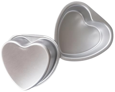 Heluok 4 Inch Heart Shaped Cake Pan Set of 2, Aluminum Heart Shape Cake Tin, Small Baking Pan for Weddings, Birthday, Party Desserts, Family, Anniversary