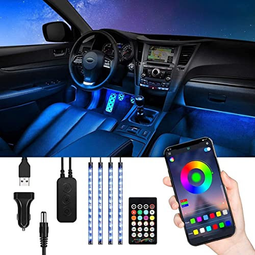 Tasmor LED Innenbeleuchtung Auto, USB Ambientebeleuchtung Mit APP, Wasserdicht Musik RGB Atmosphäre Licht, 12V 48 LED Strip Mit Zigarettenanzünder