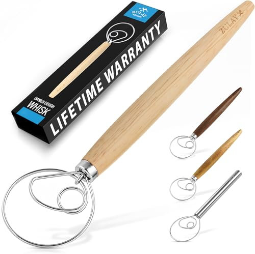 Zulay Dänischer Teigbesen, groß, 33 cm, Edelstahl & Holz, dänischer Schneebesen – holländischer Stil für Brot, Teig, Kuchen, Gebäck und mehr