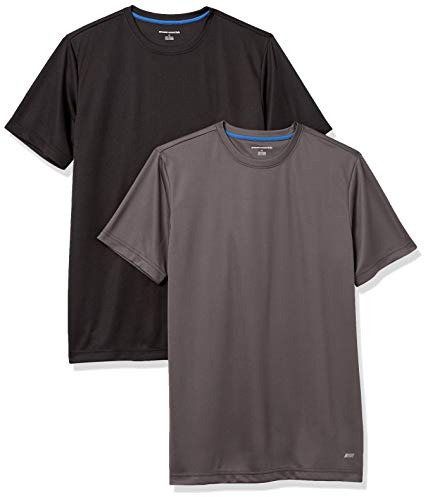 Amazon Essentials Men's Active Performance Tech Running Gym T-Shirt (Available in Big & Tall), Pack of 2, Dark Grey/Black, XL