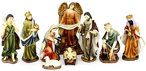 Presepe Natività Elegante con 11 soggetti Fino a 15 cm Personaggi Statue in PoliResina Natività Grande Giuseppe Maria Gesù Bambino, Re Magi, Bue e Asinello, Angelo, Pastore con Pecora