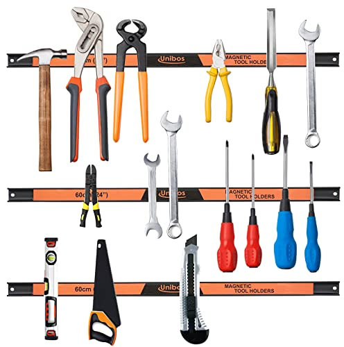 Unibos Magnetic Tool Holder Rack Set of 3-24 Inch Heavy Duty Garage Wall Holder Strip for Tools - Tool Bar with Magnet for Screwdriver Wrench (24 Inches)