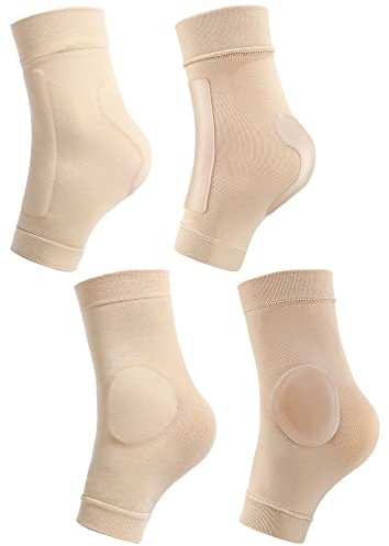 Geyoga 2 Pairs Ice Skating Socks for Women Figure Skating Protect Tendon Heel Ankle Padded Guards Sleeve Pad Ski Splints(Beige Color)
