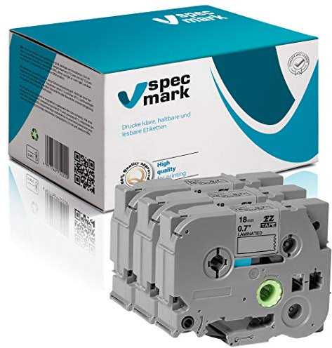 specmark Schriftband TZe-941 18mm x 8m Satz x 3 St. Schwarz auf Silber Band kompatibel mit Drucker Brother PT P-touch AZe-941 EZe-941 TZ-941 TZ2-941
