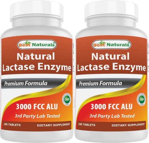 Best Naturals, Fast Acting Lactase Enzyme, 3000 FCC ALU, 180 Tablets (180 Count (Pack of 2))