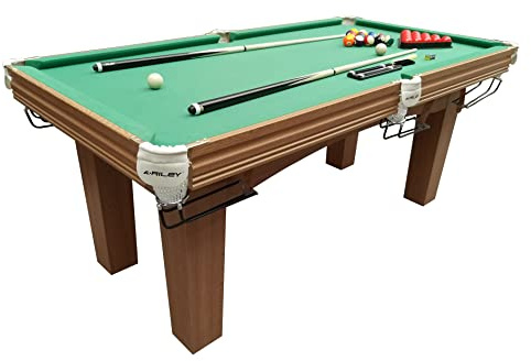Riley Traditional 6ft Snooker Table - Supplied with Spots & Stripes for American Pool as well as Snooker Balls - Oak Finish, Green Cloth - Independent Leg Levellers