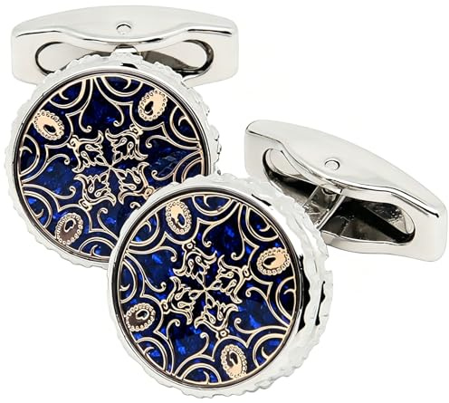 Jonwo Novelty Floral Pattern Design Cufflinks for Men Round Silver Men's Cuff Link Set for Wedding Shirt Party Business Birthday Anniversary Dress