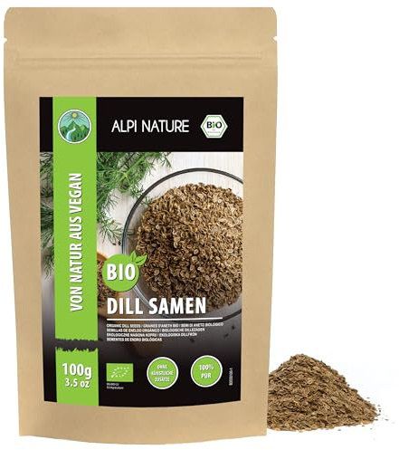 Alpi Nature Organiska dillfrön hela (100g), ekologiska dillfrön hela, dillfrön från kontrollerad ekologisk odling, gurka kummin 100 procent naturlig, inga tillsatser, vegan, dillfrön
