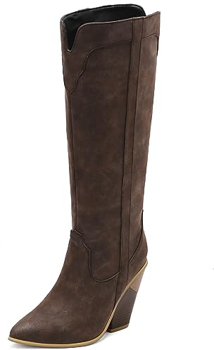 CUTEHEELS Cowboy knähöga stövlar för att glida in i med kilklack och spetsiga tåområde