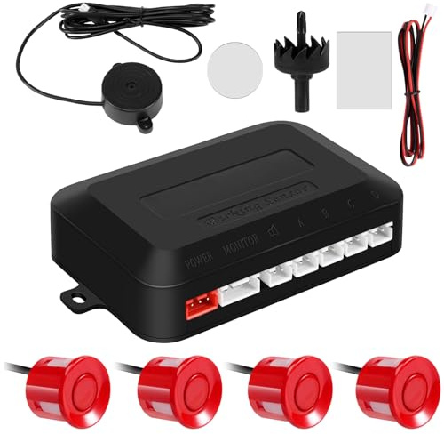 Bopfimer Sensor De Aparcamiento De Coche Parktronic 4 Sensores 22 Mm con Zumbador De Zumbador De De Respaldo Inverso-Rojo