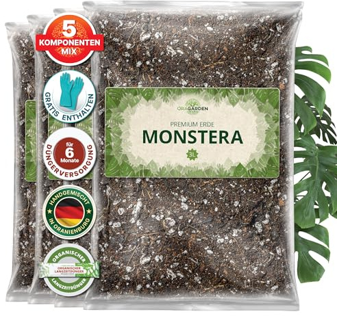 ORAGARDEN Monstera Terra per piante d'appartamento e giardino – 12L Monstera Substrato per piante, palme, fiori – 5 componenti terriccio