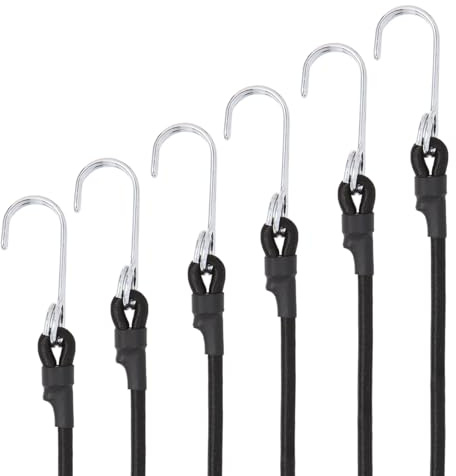 Corde Elastiche,6 Corde Elastiche con Gancio Cinghie Elastiche 100 CM Elastici con Ganci per Teloni Portapacchi Auto Moto Bici,Nero.