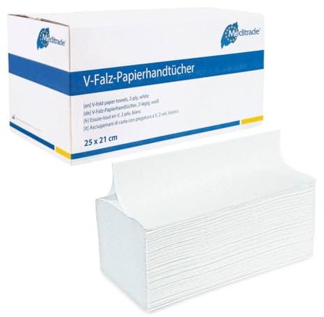 Meditrade Falthandtücher V-Falz 25x21cm 2-lagig, weiß | Karton (15 Packungen)