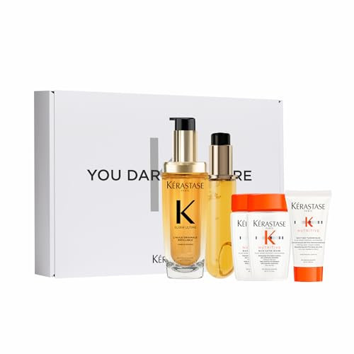 Kérastase Pflegeset mit Elixir Ultime Huile Originale (2 x 75 ml), Nutritive Bain Satin Riche Shampoo (80 ml), Nectar Thermique (50 ml) und Nutritive Bain Satin Riche Shampoo (80 ml) gratis