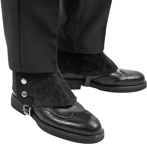 Herren Gangster Spats 20er Jahre Leder Stiefelüberzüge für Männer Snap Spats Vintage Stil Dapper Männer Gamaschen Spats Perfekt zu Karneval,Halloween oder Themenpartys Kostüm Zubehör (Schwarz - L)