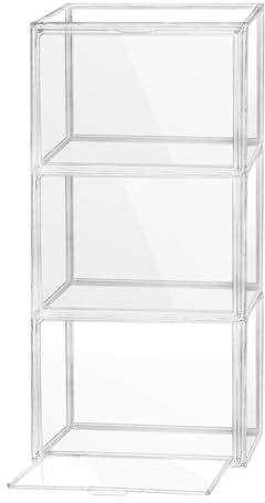 QWORK® 3 Stück Schuhboxen Stapelbar, Transparente Kunststoffboxen mit Magnetverschluss, Schaukasten, für Figuren, Bücher, Kosmetik, Schuhe und Handtaschen