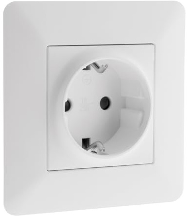 Zenitech, 16A vit Schuko infällt uttag, Artezo, elegant och diskret design, 2P+T kompatibel för förstärkt säkerhet, idealisk för pålitliga elinstallationer, harmonisk integration