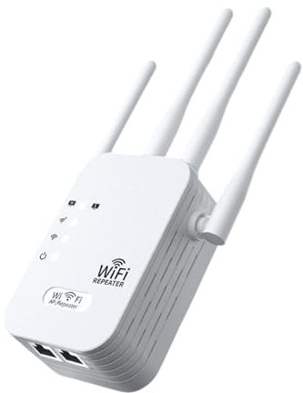 WiFi Extender Signal Booster, Internet Extender WiFi Booster - Repetidor WiFi de 1200Mbps - Enrutador de Red de 4 Puertos con Puerto Gigabit Ethernet, Banda Doble 5GHz/2.4GHz para el hogar