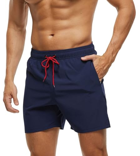 Monstoyo Bañador Hombre Secado Rápido Traje de Baño Hombre Bolsillo Cremallera Bañadores Short de Playa Surf Piscina Natación Impermeable Pantalones Cortos Forro Malla y Cordón M Marina