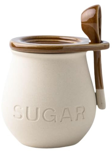 Siocok Sugar Bowl Porcelain with Lid and Spoon, Kitchen Canisters Ceramic Food Storage Jar, Ceramic Sugar Canister, for Coffee Bar, Restaurant, Home, Kitchen