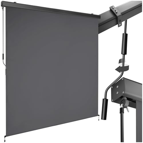 tectake® Vertikalmarkis för balkong & terrass, markis med vev, insynsskydd med uv-beständigt solskydd i polyester, terrassmarkis med aluminiumhölje, enkel montering, 180x250 - Ljusgrå