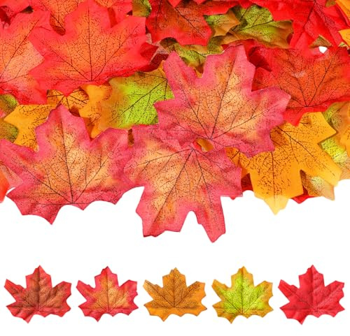 Artificial Autumn Leaves Decorations 200 Pcs Fake Autumn Leaves Artificial Autumn Maple Leaves Artificial Autumn Fall Maple Fall Leaves Fake Leaves for Home Wedding Fireplace Party Art Scrapbooking