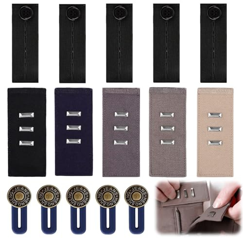 15PCS Waistband Extender for Trousers, Pants Waist Extenders with Button & Hook, Adjustable Elastic Waist Expanders for Women Men Jeans Skirts Maternity