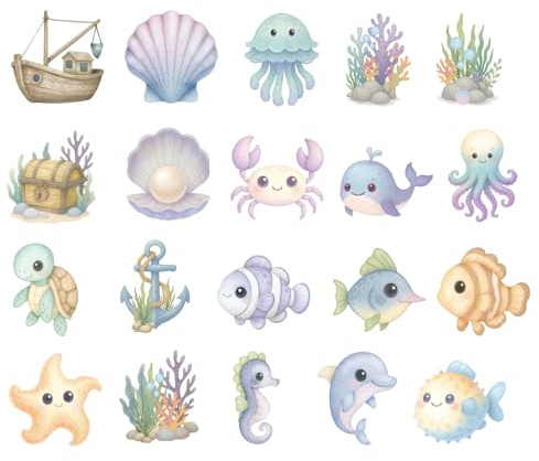 20pcs Anti-Slip Bathtub Stickers, Ocean-Themed Sea Creature Non Slip Adhesive Shower Grip Decals with Scraper for Kids Shower Bath Tub and Slippery Floor Decor
