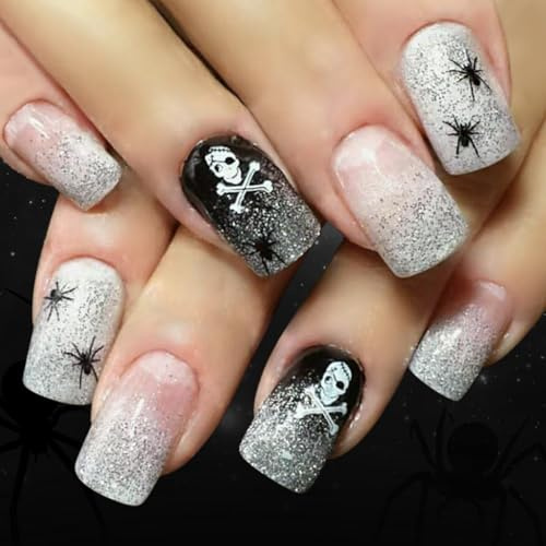 Halloween Fake Nails Square Press Glue Glitter Fake Acrylic Manicure Decoration Full Cover Artificial Nails