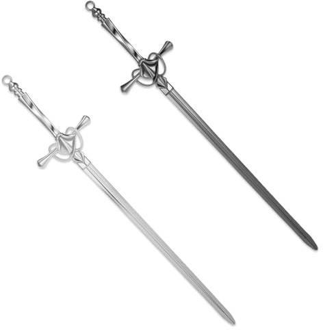 TIESOME 2 Pack Letter Opener Sword, Envelope Slitter with Ergonomic Handle, Fancy Mail Opener Tool for Home and Office, Sharp Blade Mail Openers (Silver+Black)