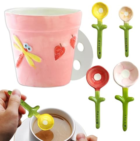 Misurini | Set Di Gadget Decorativi In Ceramica Floreale Novità | Cucchiai Dosatori,Per Cottura Al Forno Cucina Casa Interno Tavolo Donne E Uomini