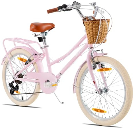 KEANO Poppy Bicicleta Infantil de 24 Pulgadas para niñas de 8 a 11 años, Bicicleta para niñas de 24 Pulgadas con 7 velocidades y Cesta, Rosa
