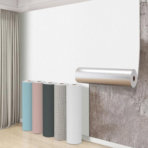 Swehooirt 5 Roll Self Adhesive Thermal Wallpaper 3mm Thick Peel and Stick Wallpaper for Bad Cold Walls Textured White Insulating Wall Covering Roll Waterproof Damp Proof Ceiling