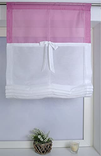 Kutti Raffrollo 2-farbig mit Stangendurchzug weiß-Fuchsia, Raffrollos:HxB 140/45