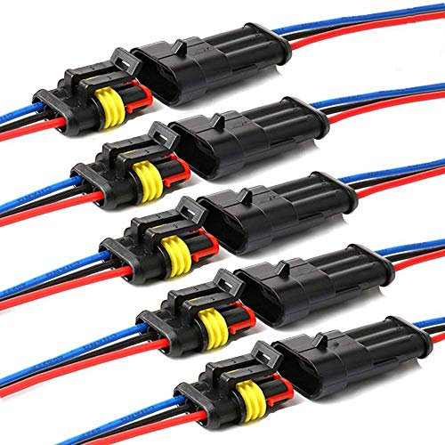 YETOR Way Auto Wasserdichter elektrischer Steckverbinder, 3pin Stecker Autoelektrischer Kabelverbinder mit Kabel 16 AWG Marine für Auto, LKW, Boots- und andere Kabelverbindungen. (5 Pack)
