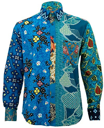 Loud Originals Camisa larga de corte regular. Panel mezclado con impresión batik., Panel mezclado con impresión batik, XL