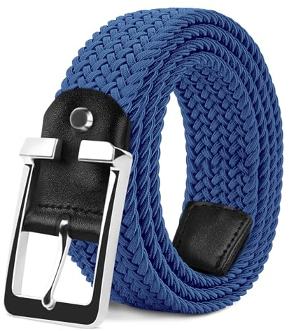 LAKIDAY Cinturón Elástico Trenzado para Golf Hombre y Mujer Cinturón de Tela 3,3 cm Azul-2 Largo 110 cm Ajustable y Cómodo