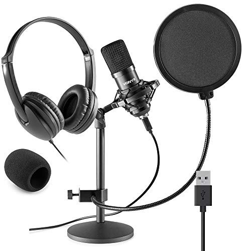 VONYX CMTS300 USB Studio Condenser Microphone Set with VH100 Studio Headphones, Shock Mount, Pop Filter & Desk Stand for Podcasting, Streaming & Home Vocal Recording, PC & Mac Compatible