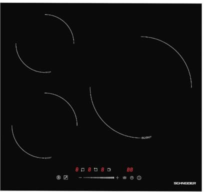 SCHNEIDER Placa de Inducción, 3 zonas, 60 cm, 7400 W, Control Táctil Slider, Temporizador, Negro, SCTI6030N3/1